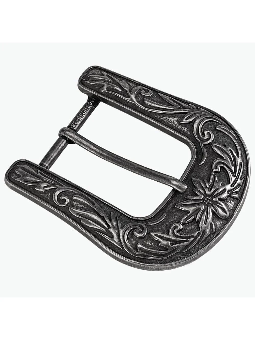 Men Western Antique Silver Flower Filigree Engraved Smooth Edge Belt Buckle 1.5